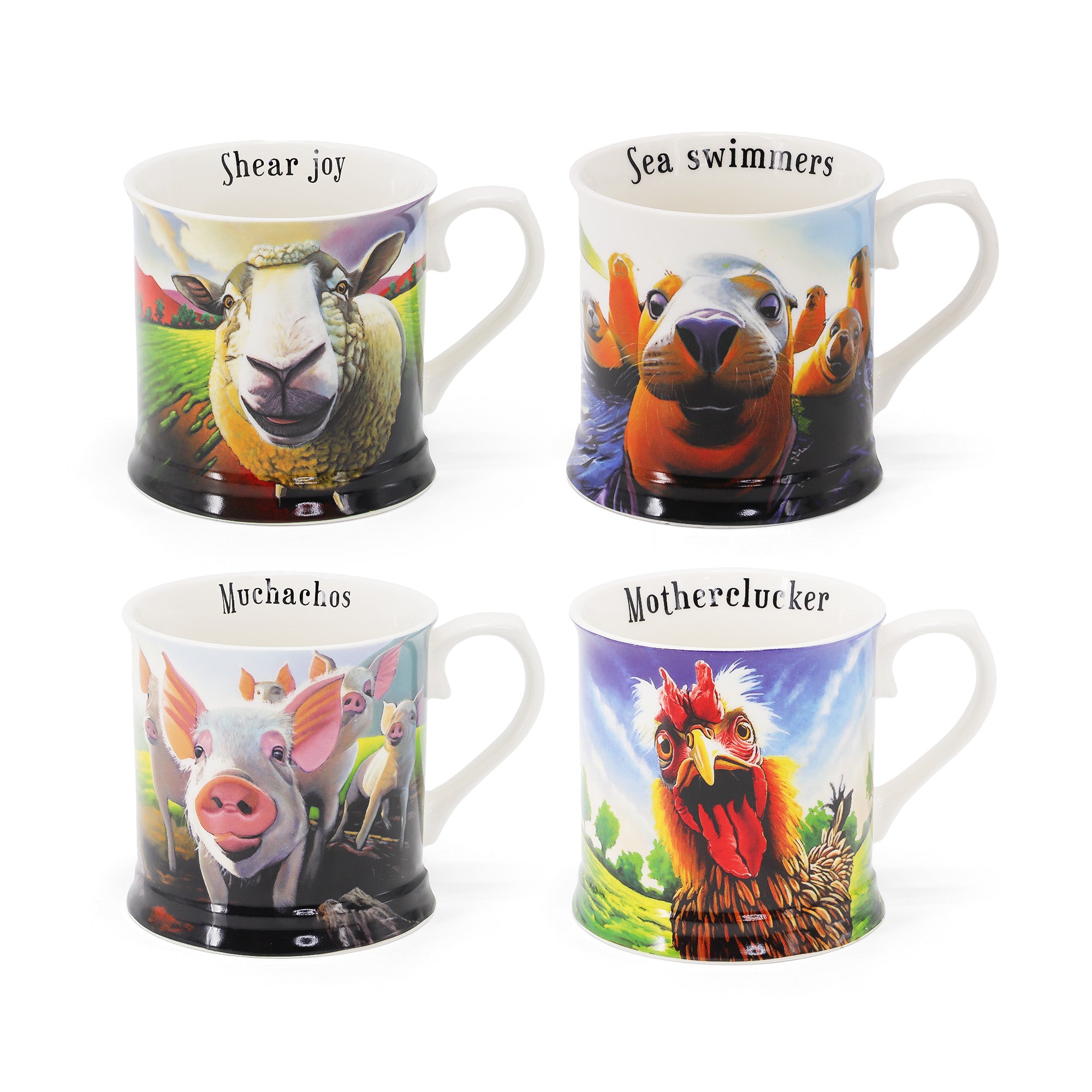 NEW Beyond The Herd Set Of 4 Tankards (Shear Joy Sea Swimmers Muchachos Mother Clucker)